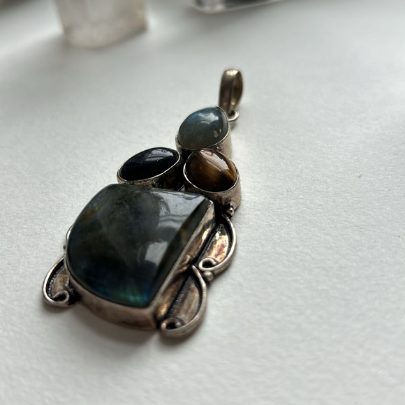 Labradorite, Sunstone and Tiger’s eye Sterling silver pendant - Picture 5 of 8